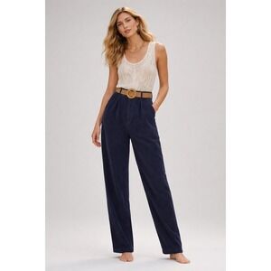 Vtg Lands' End Wide Wale Corduroy Pants Sz 10 Navy Blue Pleated High Rise Tall